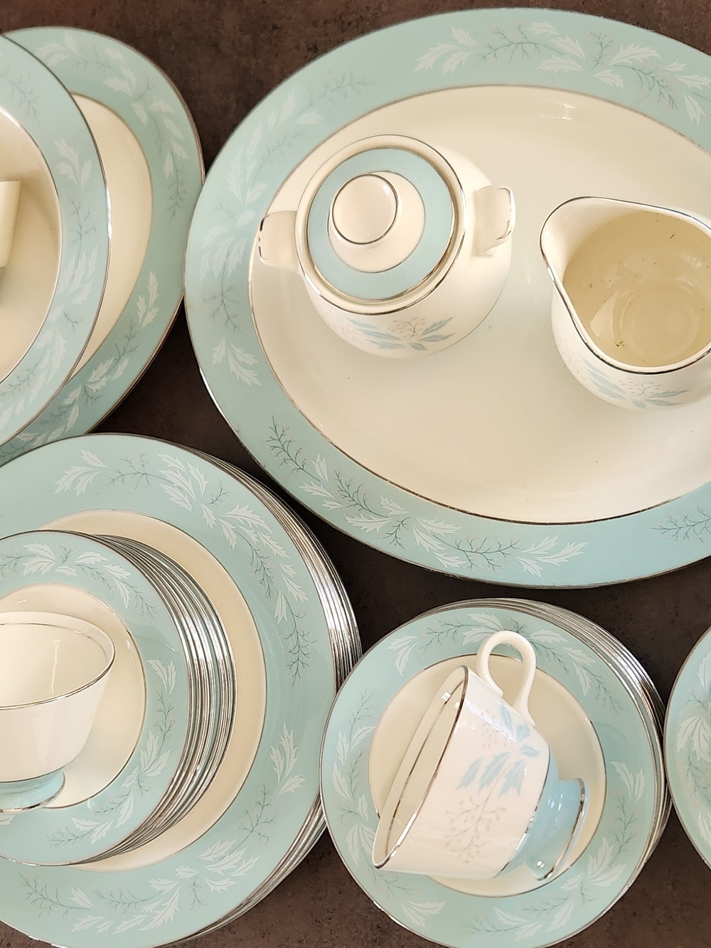 47 Pc Cavalier Eggshell Homer Laughlin Dinner/Tea Set Turquoise Set 1950s